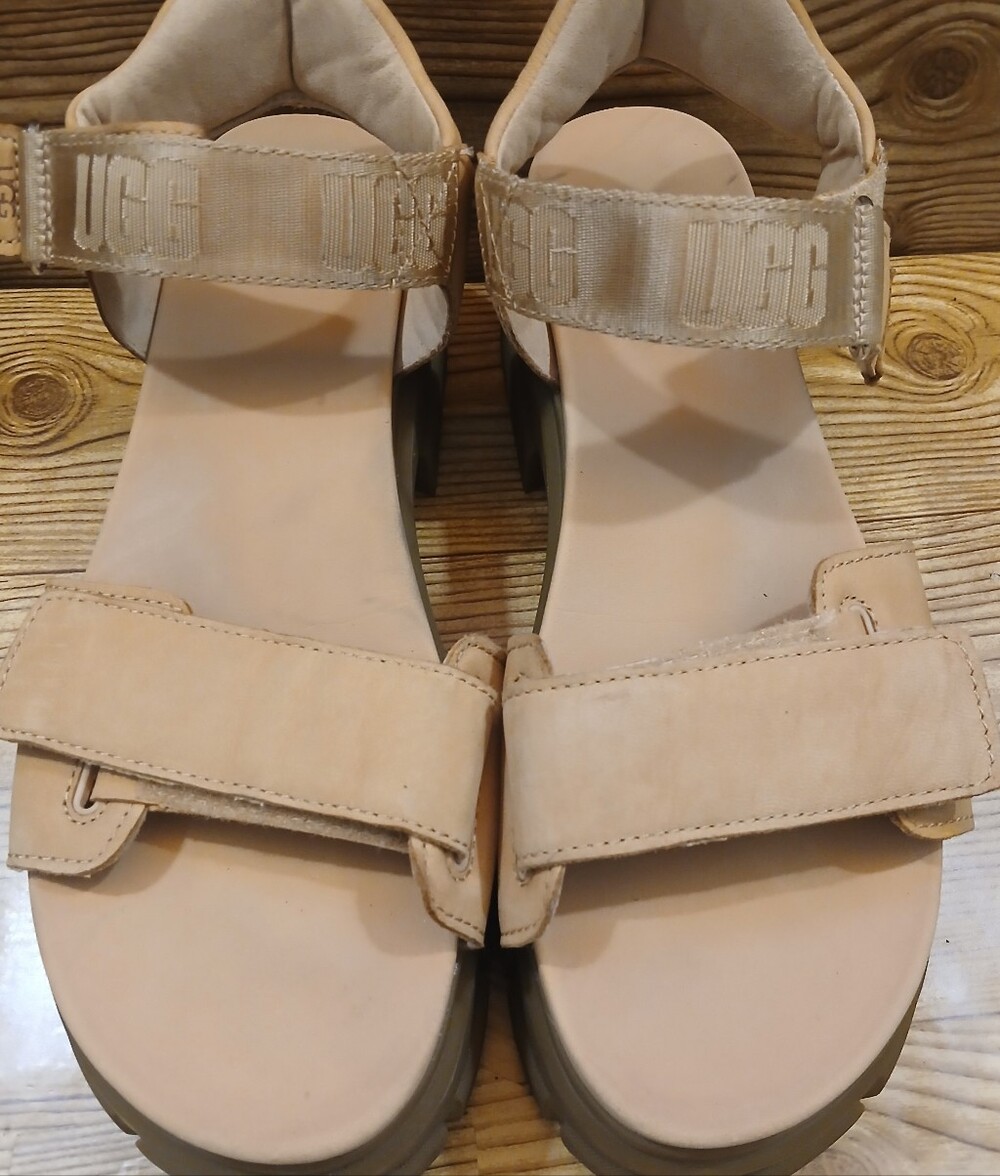 UGG Neutral Tan Adjustable hook-and - Loop Strap Branded Ankle Women's Sandal
